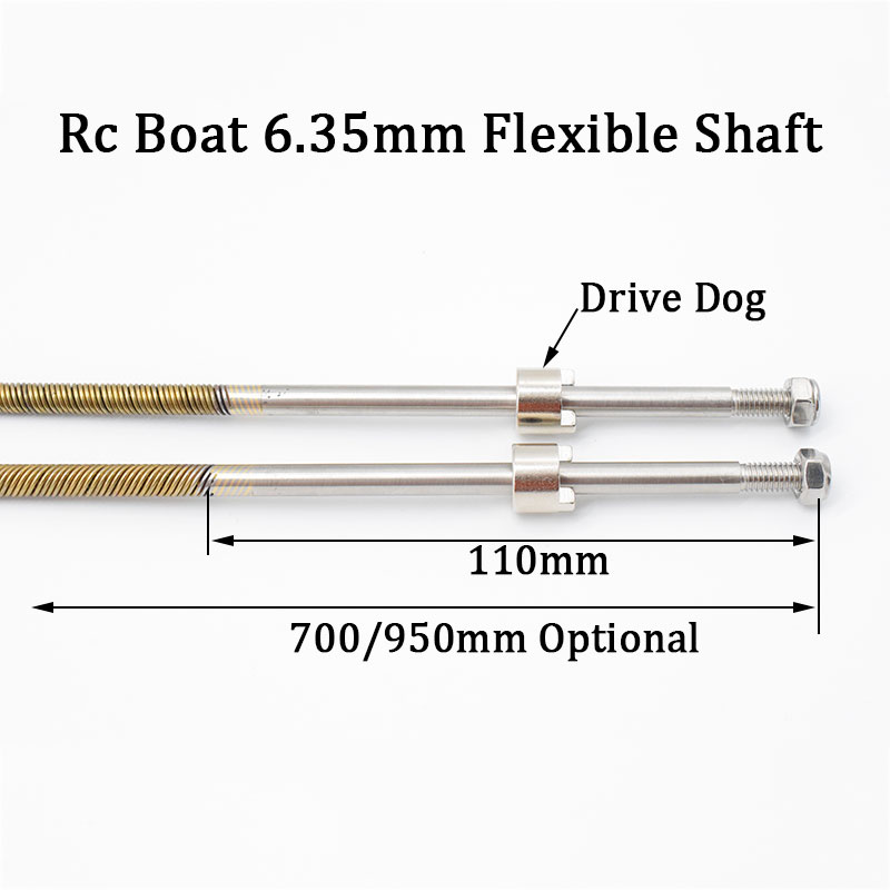 Corn Dog Stick - ドライブドッグ付きの柔軟で柔軟なプロペラシャフト,rcボート,長さ700〜950mm, 6.35mm, 1/4インチ,正の左と逆 (右)