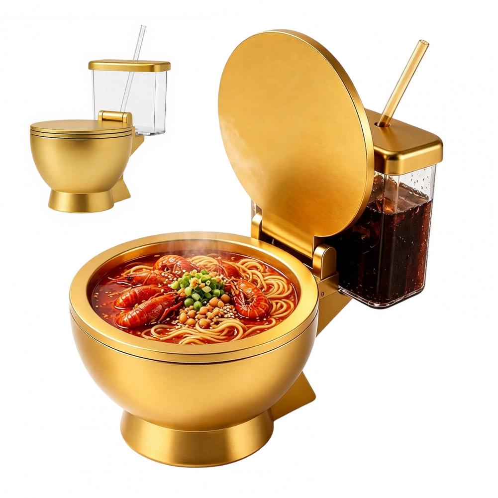 Dim Sum Basket - トイレ型ラーメンボウルセット、内蔵ドリンクカップとストローデザイン、斬新なフードボウル、インスタントラーメンスープやスナック用 新品