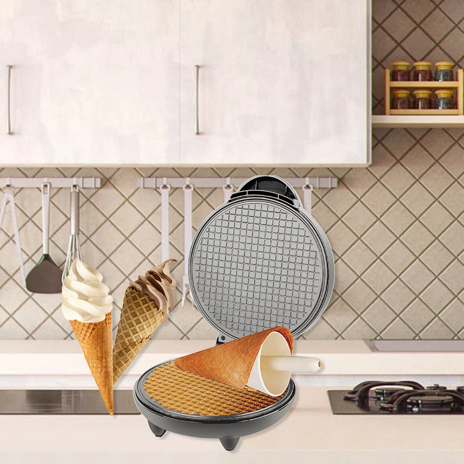1200W ワッフルメーカー ノンスティックベーキングアイロ - Waffle Cone Maker のレビューと価格